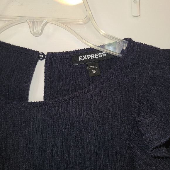 Express Navy Ruffle Blouse - Picture 2 of 8